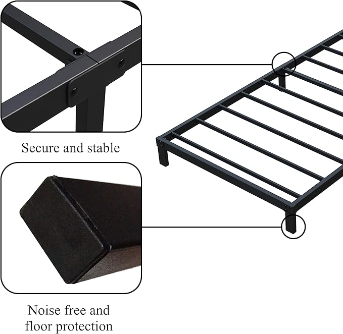 7 Inch XL Twin Bed Frames No Box Spring Need, Low Profile Metal Platform Twin XL Size Bed Frame, Heavy Duty Support Bedframes Twin XL, Easy Assembly