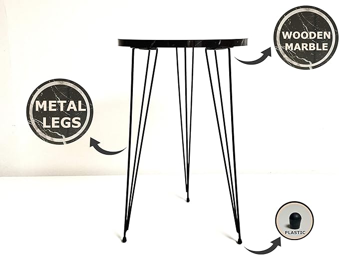 PAK HOME - Set of 2 End Table - High Gloss Grey Wood Round Sofa Side Coffee Tables for Small Spaces, Nightstand Bedside Table with Metal Silver Legs for Small Spaces
