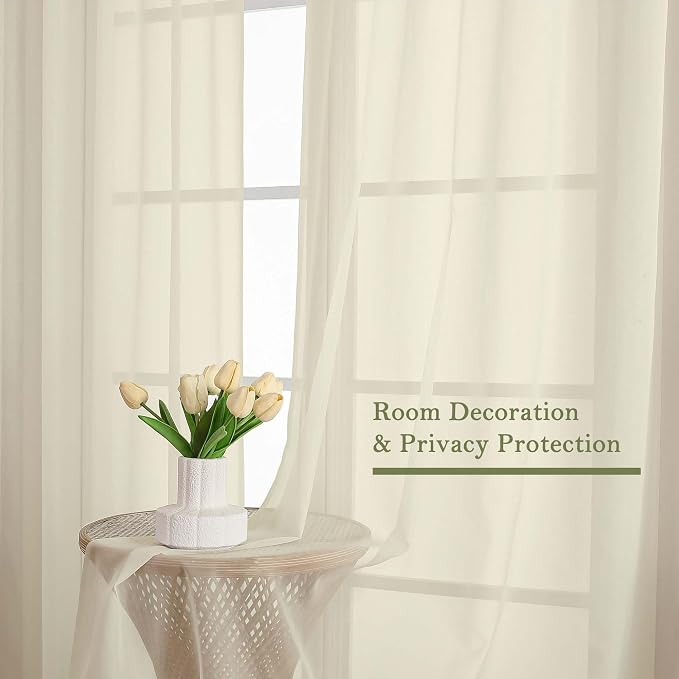 Lecloud Cream Sheer Curtains 84 Inches Long 2 Pcs, Dual Rod Pocket Breathable - Image 4
