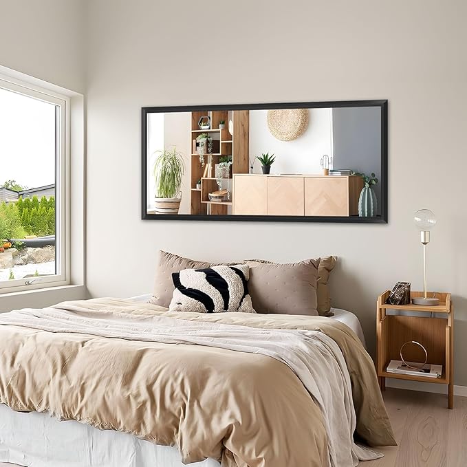 Amorho Black Bathroom Mirror, 48x30 Inch Thick Metal Framed Wall Mirrors for Over 2 Sinks, Bedroom, Living Room, Entryway, Large Rectangle Wall-Mounted Mirrors.