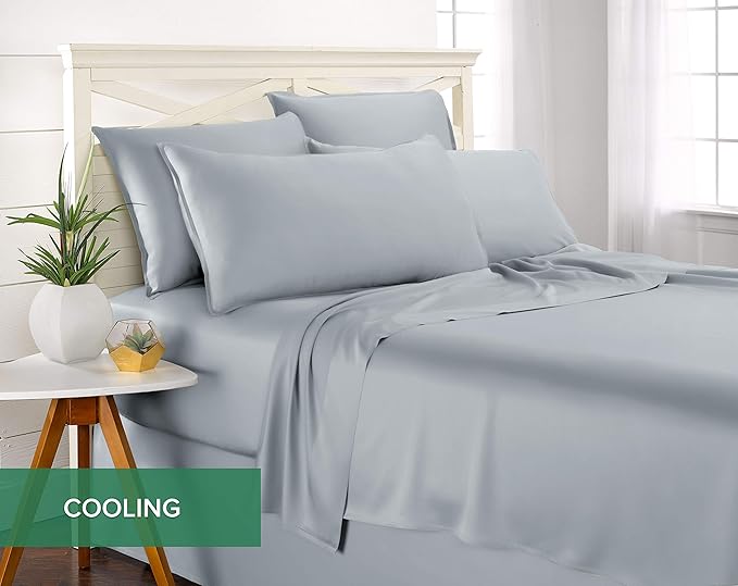 Short Queen Sheets by Pure Bamboo for RV Camper (60"x75") - Genuine 100% Organic Viscose Derived from Bamboo Bed Sheet Set, Soft & Cooling, Lifetime Quality Promise (Short Queen, Sterling Blue)