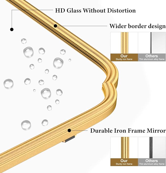 Gold Bathroom Mirror for Wall 20" x 30" Modern Rounded Corner Rectangle Mirror with Non-Rusting Iron Metal Framed Bathroom Vanity Mirror for Over Sink Wall Decor(Horizontal/Vertical)