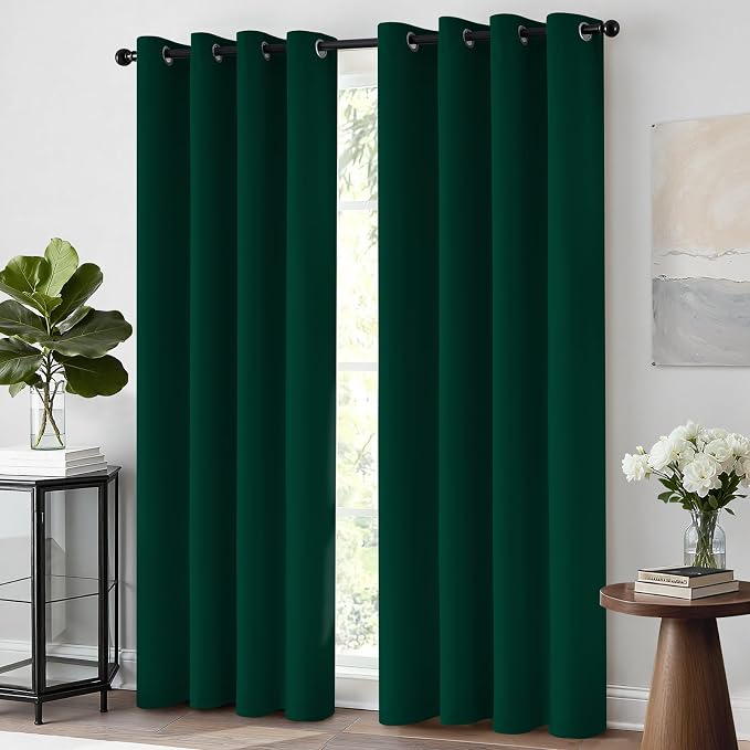 Yakamok 96 Inch Long Dark Green Blackout Curtains Room Darkening Thermal - Image 2
