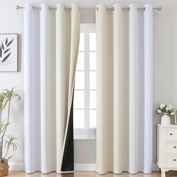 Estelar Textiler Beige and Greyish White Ombre Blackout Curtains 90 Inch Length - Image 2