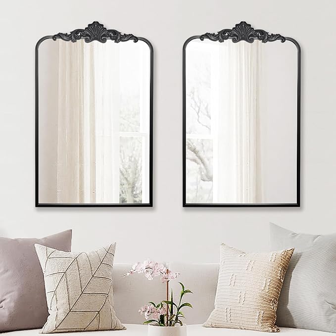 Ruomeng Traditional Wall Mirror, Black Bathroom Mirror Baroque Inspired Wall Décor, Accent Mirror for Vanity Entryway and Living Room, 19” x 30.5”