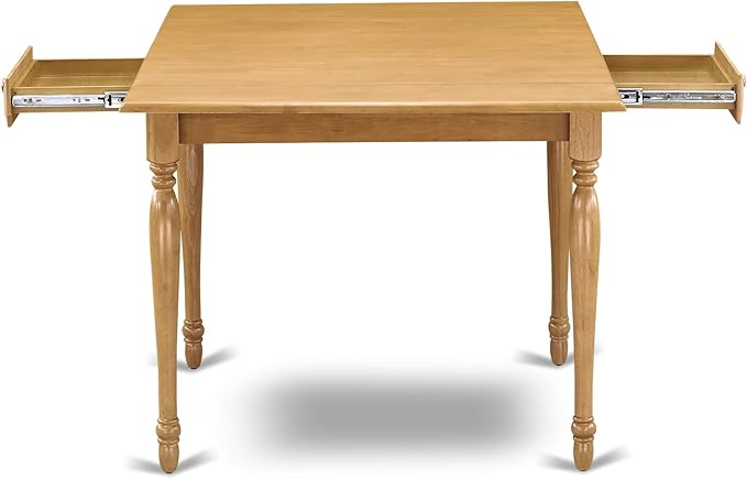 East West Furniture MZAN3-OAK-C 3 Piece Dining Room Table Set Contains a Rectangle Kitchen Table with Dropleaf and 2 Linen Fabric Upholstered Dining Chairs, 36x54 Inch, Oak