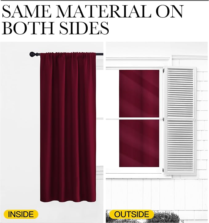 NICETOWN Wine Red Blackout Curtains 63 inches Long - Image 6