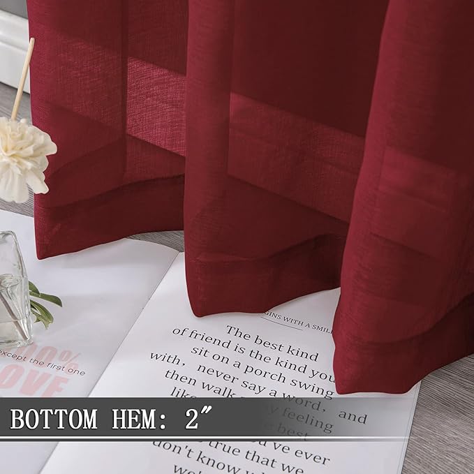 Tollpiz Sheer Curtain Linen Textured Bedroom Curtains Sheer Light Filtering Rod - Image 4
