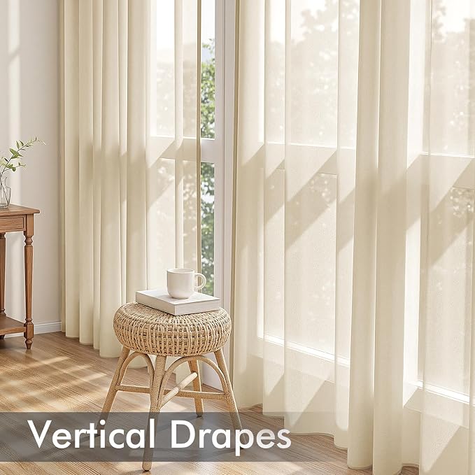 MIULEE Cream Sheer Curtains 84 Inches Long, 4 Panels Set, Light Filtering Rod - Image 5