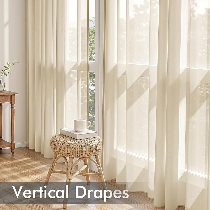 MIULEE Cream Sheer Curtains 72 Inches Long, 4 Panels Set, Light Filtering Rod - Image 5