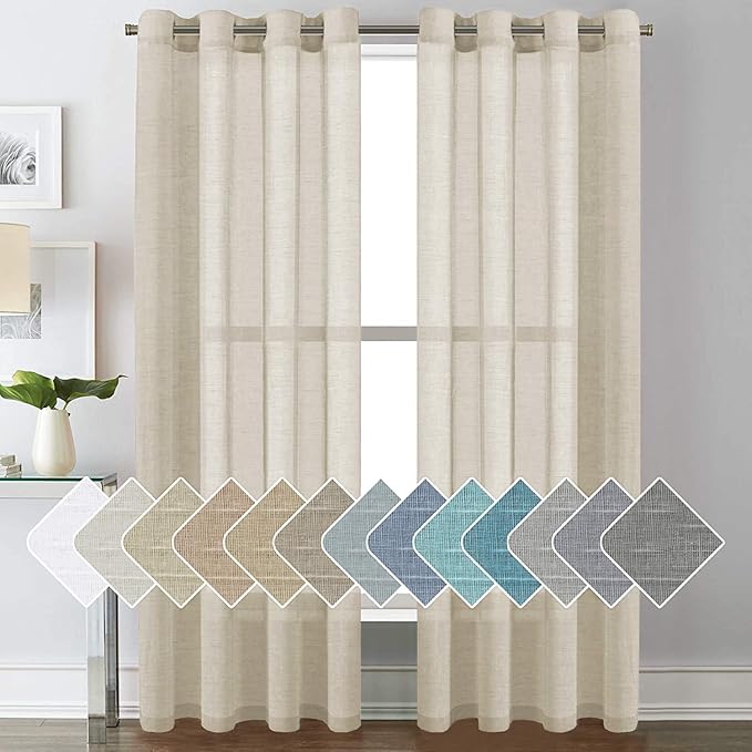 H.VERSAILTEX Linen Curtains Natural Linen Semi-Sheer Curtains 2 Panels Nickel by HVERSAILTEX