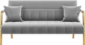 Yaheetech 56.5" W Modern Sofa Small Sofa Luxurious Velvet Fabric Couch with Gold-Tone Metal Arms and Legs for Living Room, Home Office, Studio Light Gray