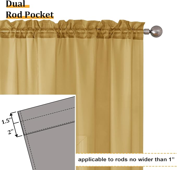 Aiyufeng Gold Sheer Curtains 72 Inch Length 2 Panels Set, Light Filtering Gold - Image 4