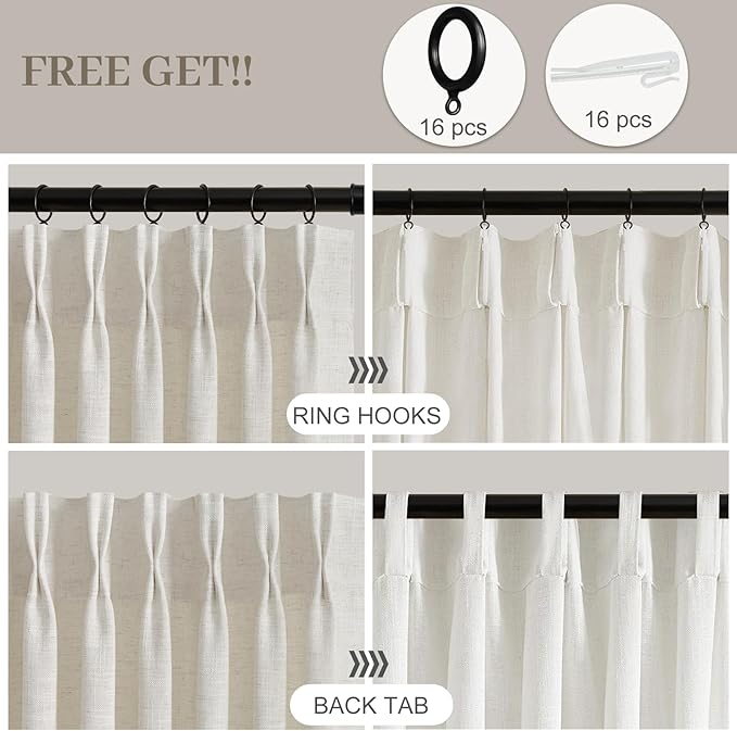 Pinch Pleated Linen Curtains 96 Inches Long - Image 4
