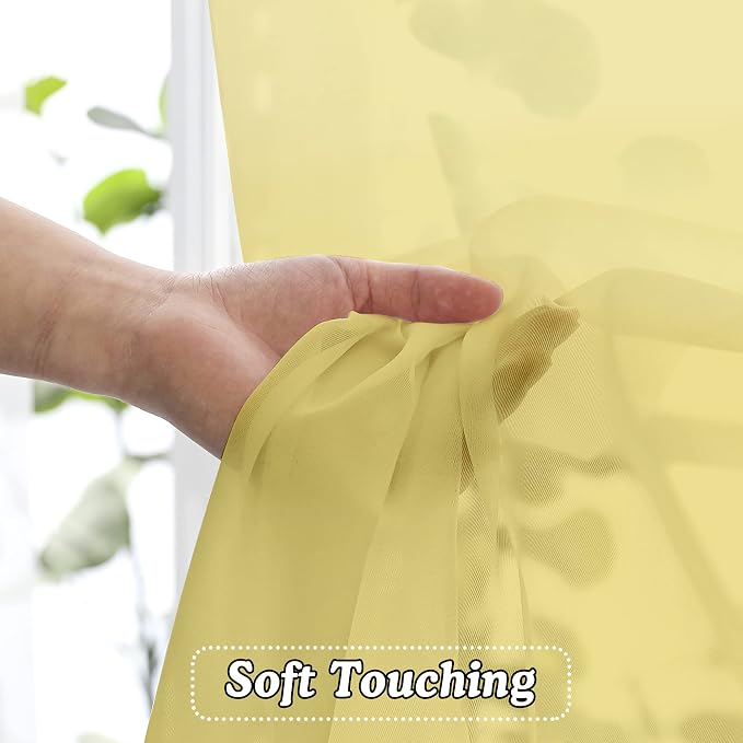 OVZME Mustard Yellow Sheer Curtains 63 Inches Length 2 Panels Rod Pocket Light - Image 4
