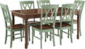 Crosley Furniture Shelby 7-Piece Traditional Dining Table Set for 6, Dinner Tables with Kitchen Chairs, Distressed Teal/Dark Cherry