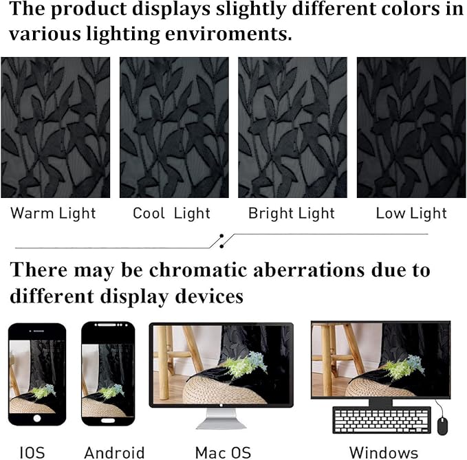 Lecloud Leia Black Sheer Kitchen Curtains 36 Inch Length 2 Panels, Jacquard - Image 7