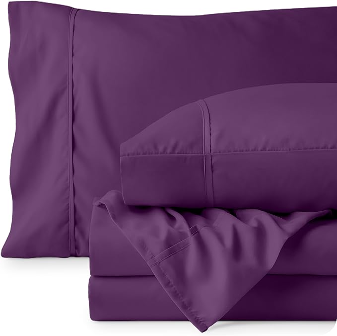 Bare Home Full XL Sheet Set - Luxury 1800 Ultra-Soft Microfiber Full Extra Long Bed Sheets - Double Brushed - Deep Pockets - Easy Fit - 4 Piece Set - Bedding Sheets & Pillowcases (Full XL, Plum)