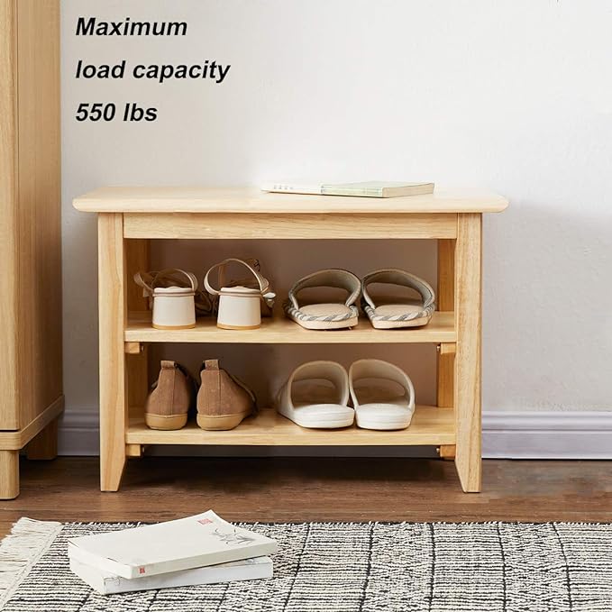 XKZG Storage Bench Wooden Shoe Rack Bench Simple Style Wood Entryway Bench (Natural,23.6")