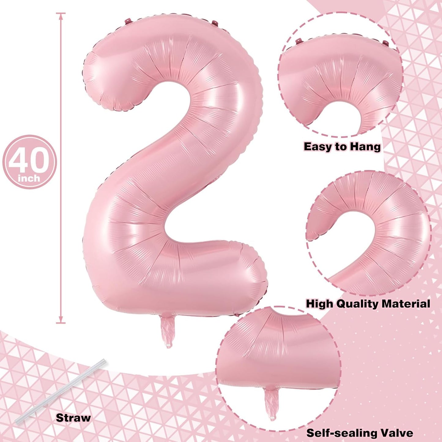 21 Balloons Number, Giant Pastel Pink Number 2 & 1 Helium Foil Balloon for Women 21st Birthday Decor, 40 Inch Self Inflating Mylar Number 21 Balloons for Girls Anniversary Party Decorations Supplies
