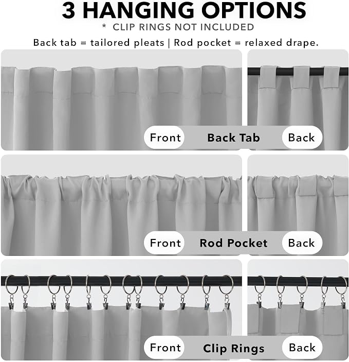 Deconovo Blackout Curtains, Thermal Insulated, W52 x L45 2 Panels, Back Tab - Image 2