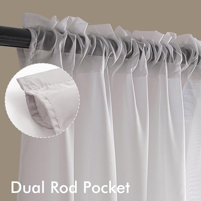 MIULEE Greyish Lilac Sheer Curtains 90 Inches Long, 4 Panels Set, Rod Pocket - Image 3