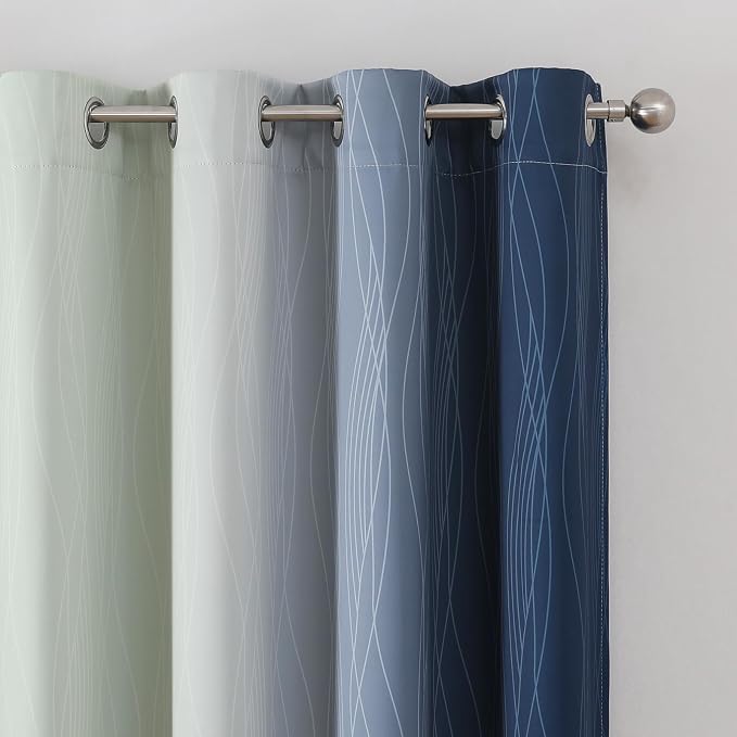 Estelar Textiler Navy Blue and Sage Green Ombre Blackout Curtains 72 Inch - Image 4