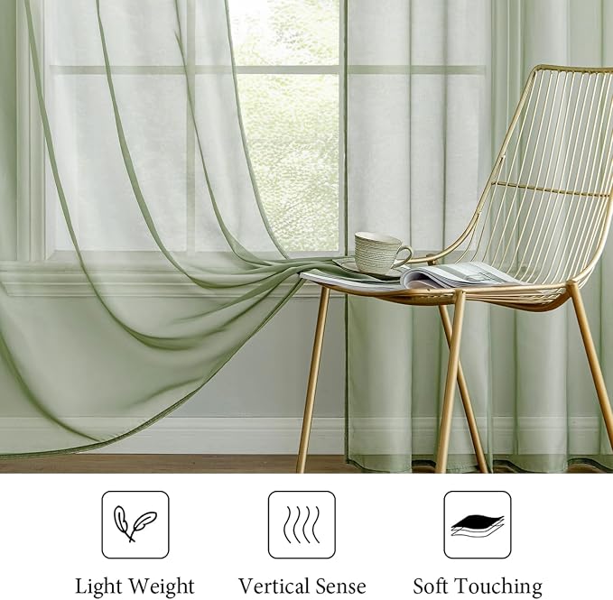 MIULEE 2 Panels Sage Green Sheer Curtains 90 inches Long Window Curtains Rod - Image 4