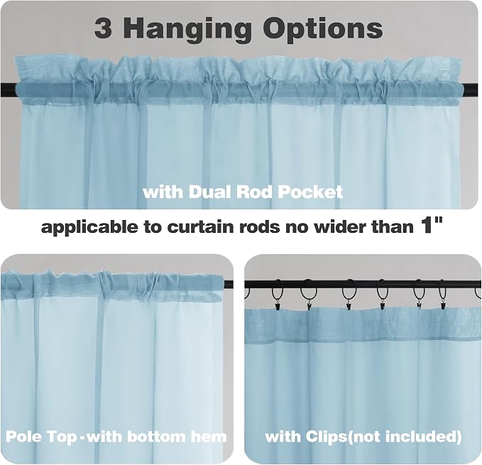 Chyhomenyc Sky Blue Sheer Curtains 108 Inches Long - Image 7