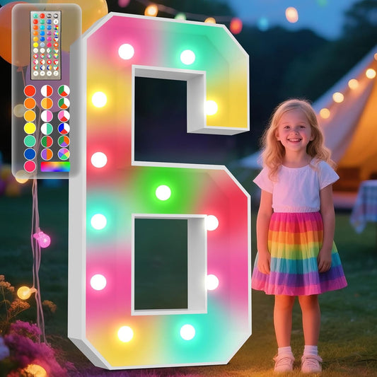 Ledido 4FT Marquee Light Up Numbers, 34 Colors Changing Marquee Numbers 4 Feet Tall with Remote, Big Numbers for Party Wedding Graduation Birthday Decoratoons, Large Light Up Number 6