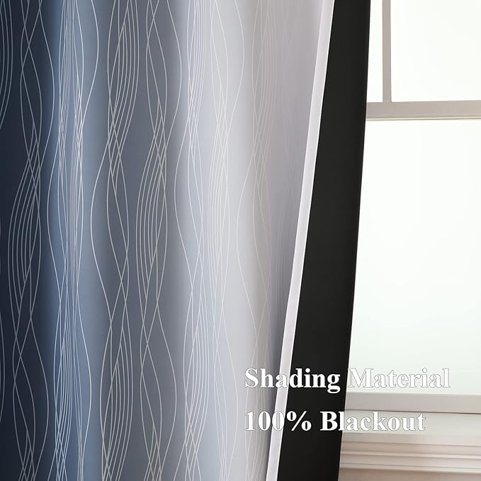 Estelar Textiler Navy Blue and Grayish White Blackout Curtains - Image 5