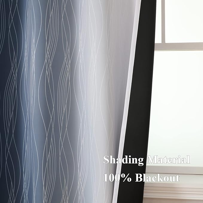 Estelar Textiler Navy Blue and Greyish White Blackout Curtains - Image 5