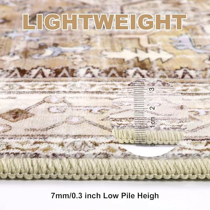Yamaziot Washable Runner Rug, Stain Resistant Low Pile Distressed Carpet Runner - Image 3