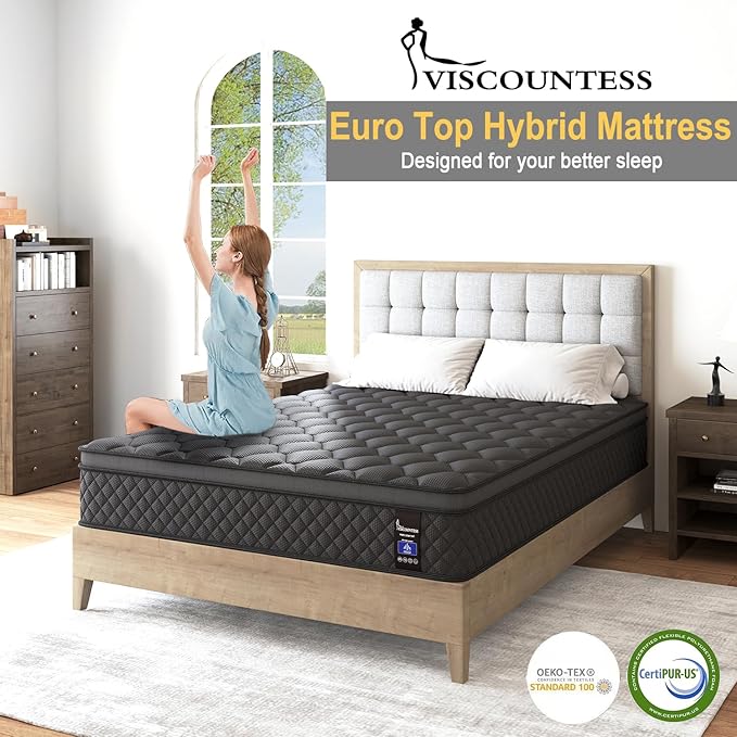 Full Mattress, 12 Inch Mattresses Hybrid Euro Top Mattress Medium Firm for Back & Lumbar Support, 100 Night Trial, Individual Pocket Spring Bed for Motion Isolation & Pressure Relief