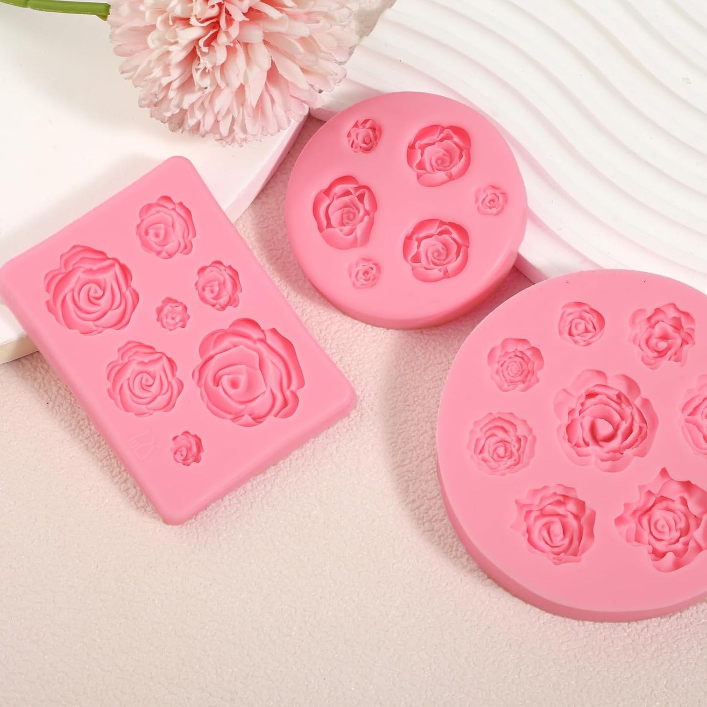 5 Pcs Rose Silicone Molds, Mini Flower Cake Decoration Fondant Mold, Kitchen Baking Supplies, Suitable for Cupcake Toppers Flower Paste Dough Keychain Resin Decoration Clay Modeling