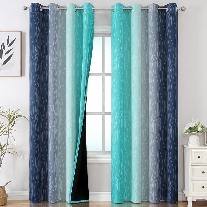 Estelar Textiler Navy Blue and Teal Ombre Blackout Curtains 90 Inches Long 2 by ESTELARTEXTILER
