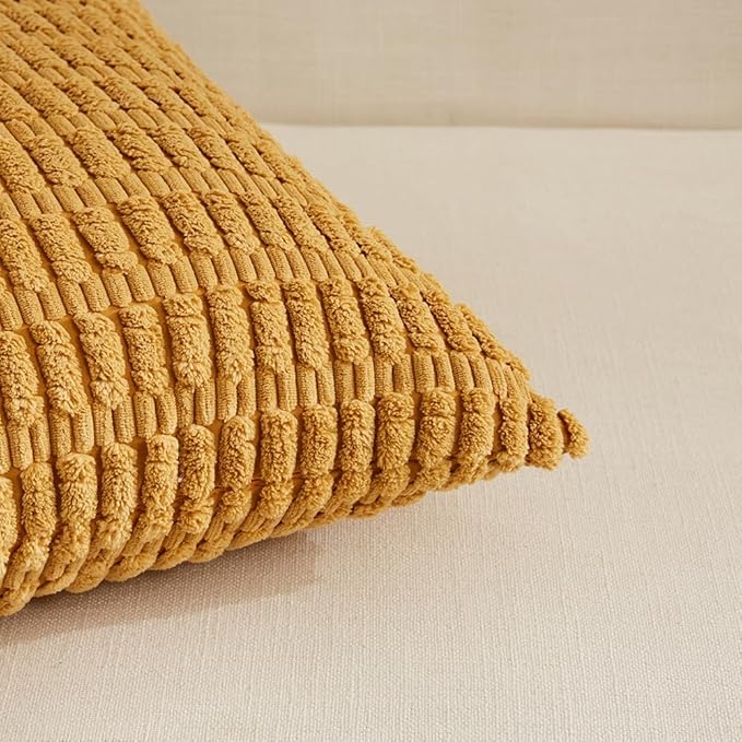 Fancy Homi 4 Packs Mustard Yellow Decorative Throw Pillow Covers 14x24 Inch - Image 4