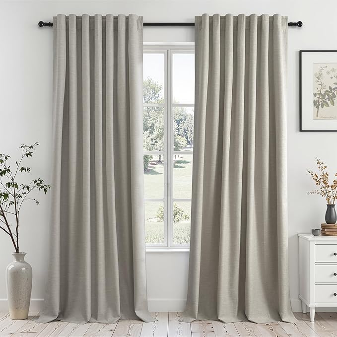 Topfinel 92 Inch Linen 100% Blackout Curtains 2 Panels by Topfinel