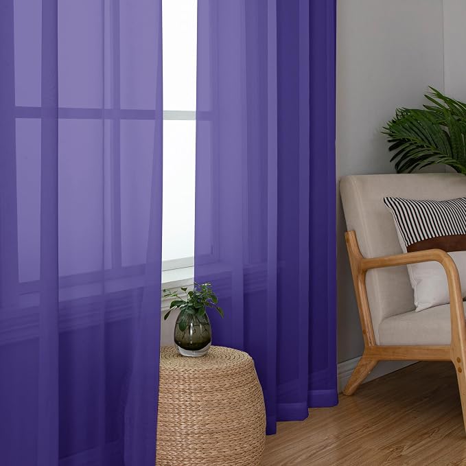 Chyhomenyc Purple Sheer Curtains 84 Inch Length 2 Panels, Light Filtering Soft - Image 4
