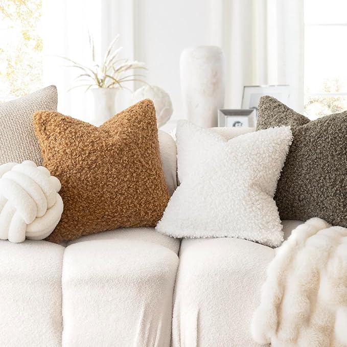 Foindtower 2 Pieces 16x16 Inch Sage Green, Faux Fur Throw Pillow Cover Accent Sherpa Pillow Fuzzy Soft Pillowcases Sheepskin Decorative Fleece Cushion Case for Bed Couch Living Room