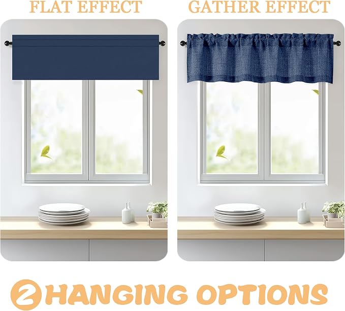 OWENIE Navy Blue Valances for Windows 1 Pcs, Light Filtering Textured Farmhouse - Image 4