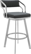 Armen Living Capri Modern 30" Seat Height Gray Faux Leather and Brushed Stainless Steel Metal Swivel Bar Stool for Kitchen Island Counter