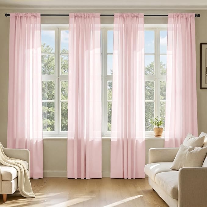 MIULEE Blush Pink Sheer Curtains 96 Inches Long, 4 Panels Set, Light Filtering by MIULEE