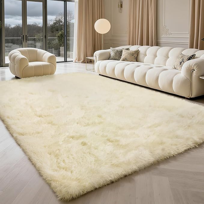 Shag Area Rug for Bedroom 5x8, Ivory Fluffy Area Rugs for Living Room, Soft - Image 2