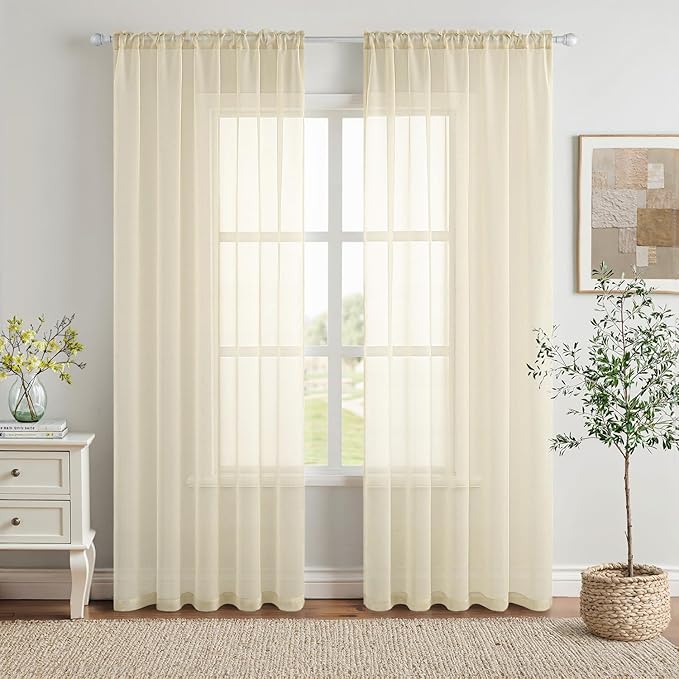 MIULEE Light Cream Sheer Curtains 96 inches Long Window Curtains 2 Panels Solid by MIULEE