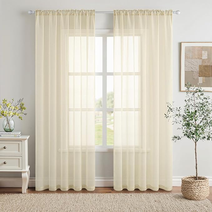 MIULEE Light Cream Sheer Curtains 90 inches Long Window Curtains 2 Panels Solid by MIULEE