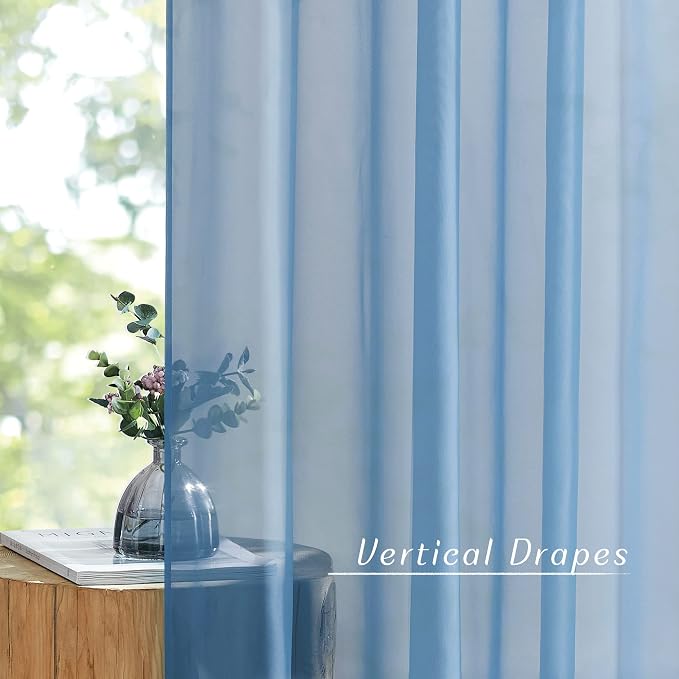 NICETOWN Stone Blue Sheer Curtains 96 Inches Long, Grommet Airy & Lightweight - Image 3