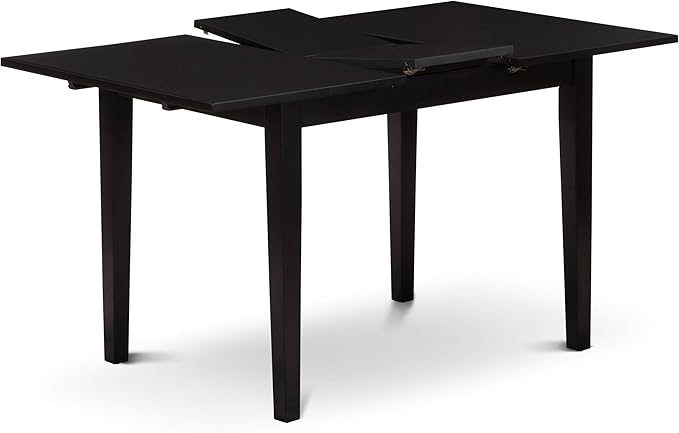 East West Furniture NOPF5-BLK-C 5 Piece Dining Room Furniture Set Includes a Rectangle Kitchen Table with Butterfly Leaf and 4 Linen Fabric Upholstered Chairs, 32x54 Inch, Black