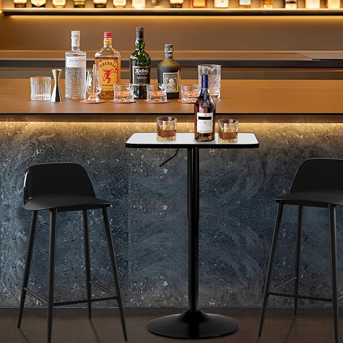 Athena Collection Modern Bar Table Square Top Height Adjustable, Tall Bistro Pub Cocktail Table Height Top and Sturdy Base, Suitable for Home Kitchen Pub Restaurant Outdoor, White