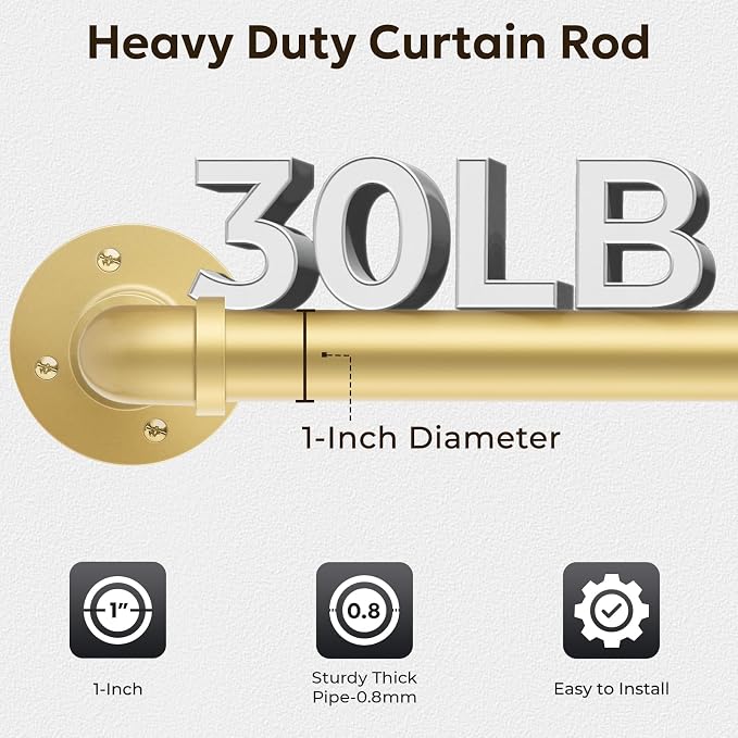 Zeerobee Curtain Rods for Windows 72 to 144, 1 Inch Industrial Wrap Around Gold - Image 4